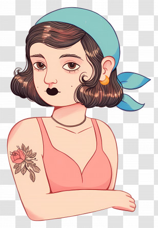 Retro Girl Tattoo - Stylish Girl With Tattoo Transparent PNG