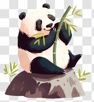 Cute Panda - Adorable Panda Eating Bamboo On A Rock Transparent PNG
