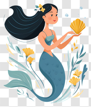 Mermaid Holding Seashell - Mermaid Holding A Shell Transparent PNG
