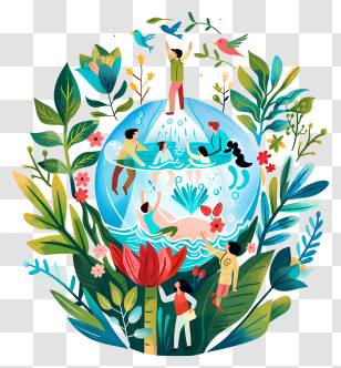 World Water Day - Nature Globe With People And Plants Transparent PNG
