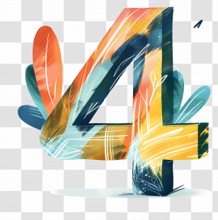 Number 4 - Colorful Artistic Number 4 Transparent PNG