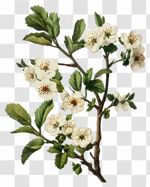 Vintage Flowers - Delicate White Flower Branch Illustration Transparent PNG