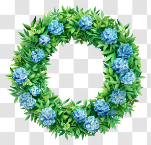 Flowers Circle - Green And Blue Flower Wreath Transparent PNG