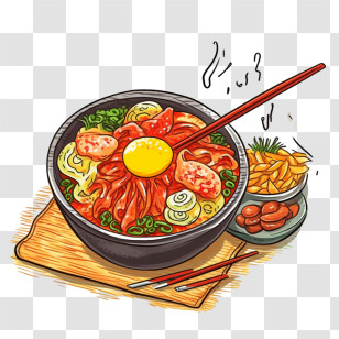 Korean Food - Artistic Bowl Of Ramen With Side Dishes Transparent PNG