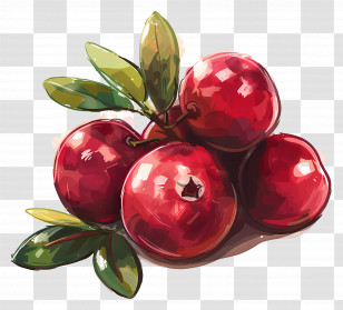 Cranberry - Fresh Red Berries With Leaves Transparent PNG