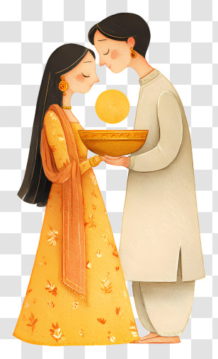 Karwa Chauth - Couple Holding Golden Offering Transparent PNG