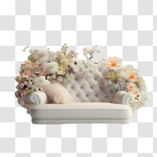 Armchair - White Sofa With Floral Decoration Transparent PNG