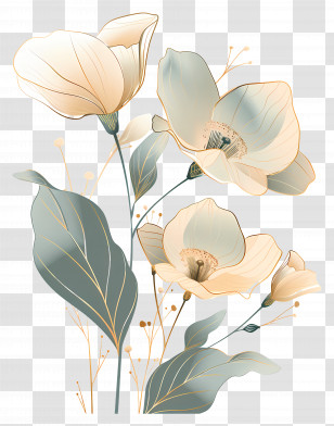 Gold Flowers - Elegant Flowers With Soft Colors Transparent PNG