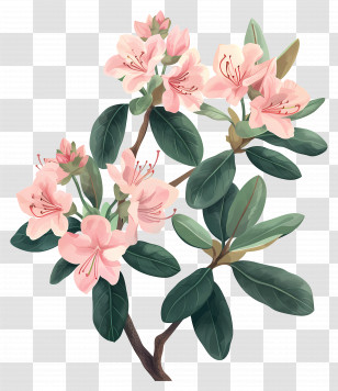 Vintage Flowers - Pink Rhododendron Flowers On Branch Transparent PNG