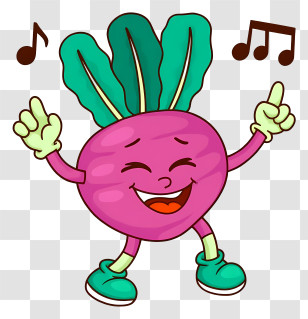 Cartoon Radish - Happy Dancing Radish With Music Notes Transparent PNG