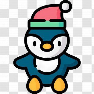 Christmas Penguin - Cute Penguin With Christmas Hat In Cartoon Style Transparent PNG