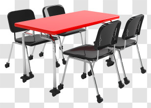 Classroom Table And Chair - Red Table And Black Chairs For Workspace Transparent PNG