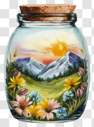 Painting Of Flowers - Jar With Scenic Landscape Painting Transparent PNG