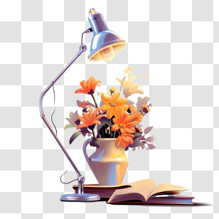 Reading Lamp - Beautiful Lamp And Flower Arrangement Transparent PNG