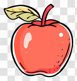 Apple Outline - Red Apple With Leaf Illustration Transparent PNG