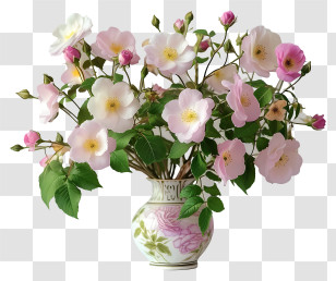 Dog Rose Flower - Beautiful Pink And White Flower Bouquet In Vase Transparent PNG