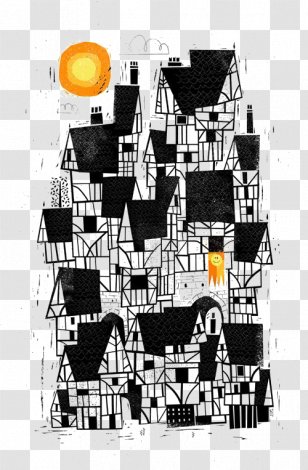 Black And White Cartoon House - Pattern - Illustration Transparent PNG