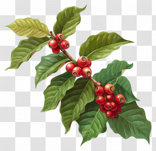 Coffee Plant - Coffee Berries On A Green Branch Transparent PNG