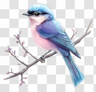 Pastel Bird - Beautiful Blue And Pink Bird Illustration Transparent PNG