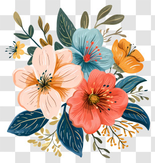 Custom Flowers - Illustrated Floral Bouquet With Vibrant Colors Transparent PNG