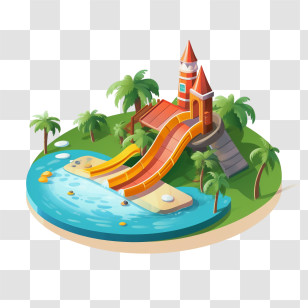 Water Park - Castle-Themed Water Park With Slides Transparent PNG