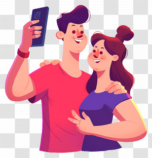 Couple Taking Selfie - Happy Couple Taking Selfie Transparent PNG