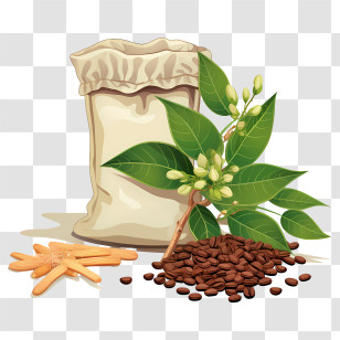 Coffee Beans Bag - Coffee Beans And Leaves Transparent PNG
