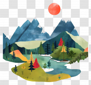 Nature Landscape - Scenic Mountain Landscape With A River And Trees Transparent PNG
