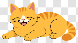 Sleeping Cartoon Cat - Yellow Happy Cat Transparent PNG