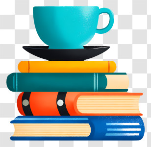 Books And Tea Cup - Teal Cup On Stack Of Books Transparent PNG