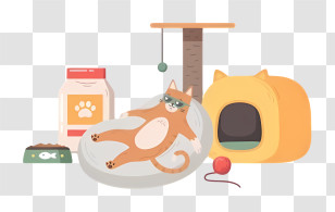 Cat Cage - Cat Supplies With Food And Bed Transparent PNG