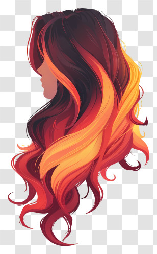 Long Hair Wig - Gradient Red And Yellow Curly Hairstyle Illustration Transparent PNG