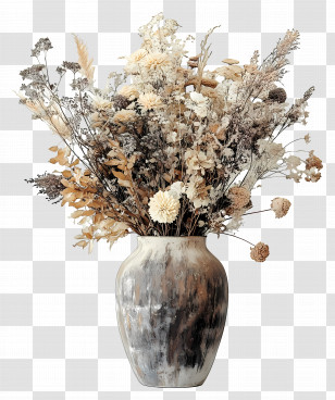Dried Flower Art - Dried Flower Arrangement In Rustic Vase Transparent PNG