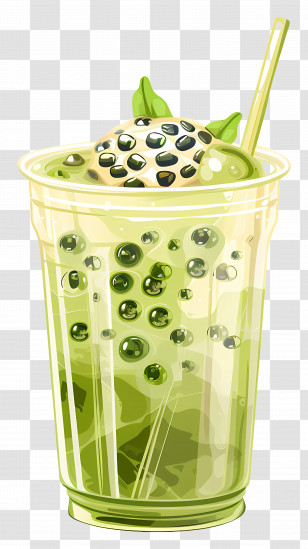 Matcha Bubble Tea - Green Bubble Tea With Tapioca Pearls Transparent PNG