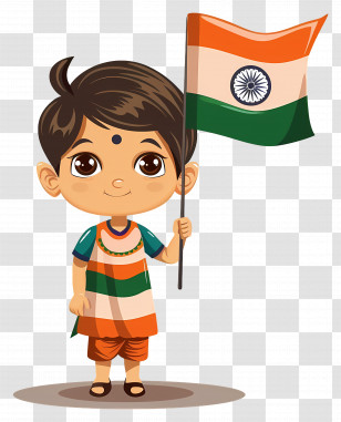 Indian - Cartoon Boy Holding Indian Flag Transparent PNG