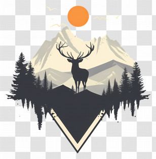 Deer Silhouette - Silhouette Of Deer And Mountains With Sun Transparent PNG