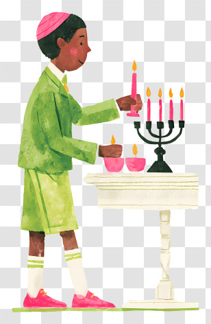 Boy Lighting A Menorah - Child Lighting Hanukkah Menorah Transparent PNG