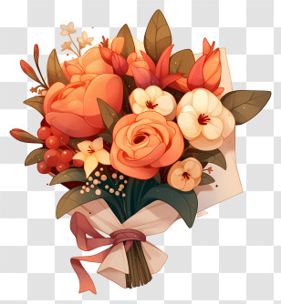 Anniversary Flower Art - Orange And White Flower Bouquet Transparent PNG