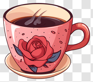 Coffee Cup - Pink Coffee Cup With Rose Illustration Transparent PNG