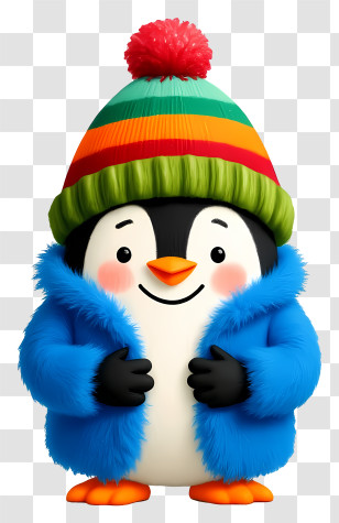 Winter Penguin - Fluffy Penguin In Blue Coat Transparent PNG