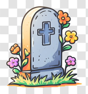 Headstone Emoji - Tombstone With Flowers Illustration Transparent PNG