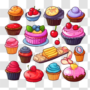 National Candy Day - Colorful Cupcakes And Desserts Illustration Transparent PNG
