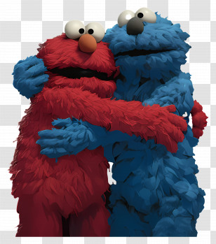 Elmo - Friendly Cartoon Characters Hugging Transparent PNG