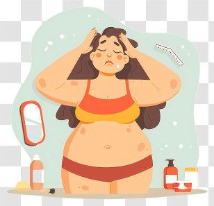 Obesity Woman Cartoon - Woman Distressed About Her Body Image Transparent PNG