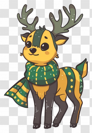 Cartoon Reindeer - Cute Cartoon Deer With Scarf Transparent PNG