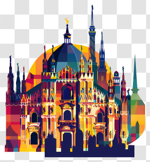 Italy Milano - Colorful Architectural Illustration Of A Cathedral Transparent PNG