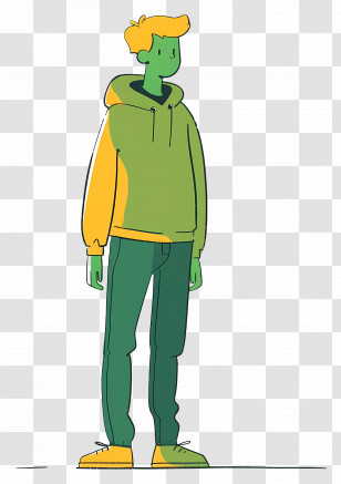 Cartoon People - Green Character In Hoodie Transparent PNG