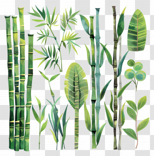 Bamboo - Green Bamboo Stalks And Leaves Transparent PNG