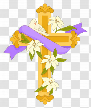Christian Cross - Decorative Cross With Dove And Lilies Transparent PNG