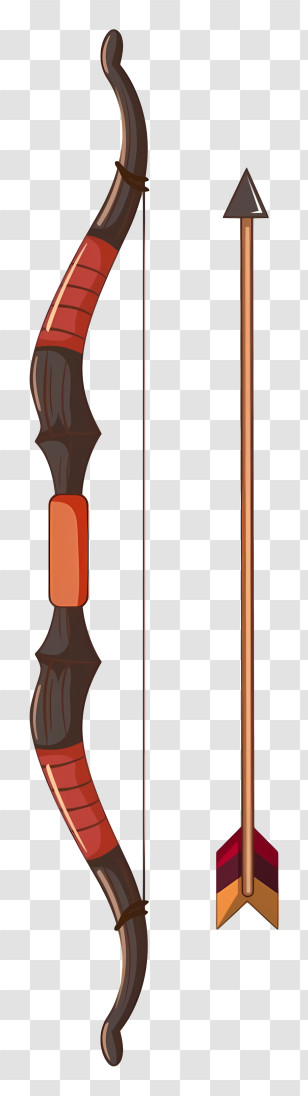 Wooden Arrow - Wooden Bow And Arrow In Flat Cartoon Style With Red Accents Transparent PNG